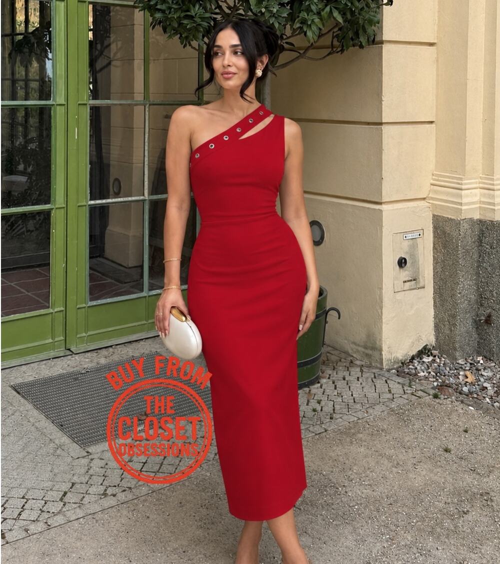 ZARA Red One Shoulder Midi Dress NWT Bodycon Cocktail Party Dress M